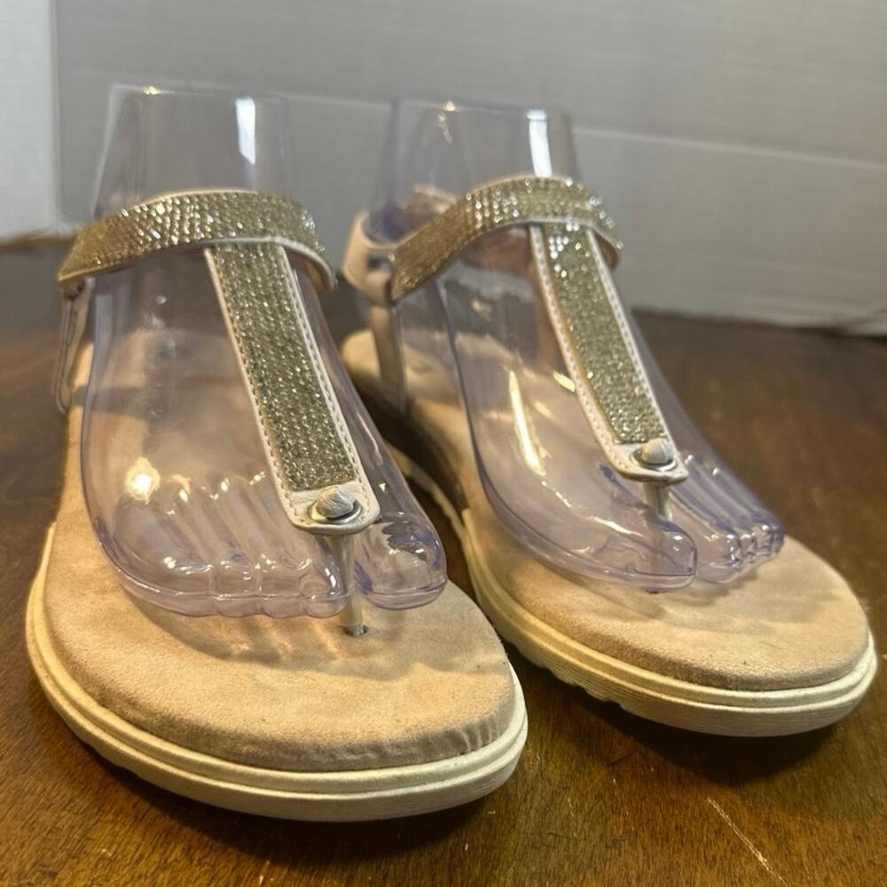 White Mountain Parana thong sandals off-white w/ silver rhinestones size 8